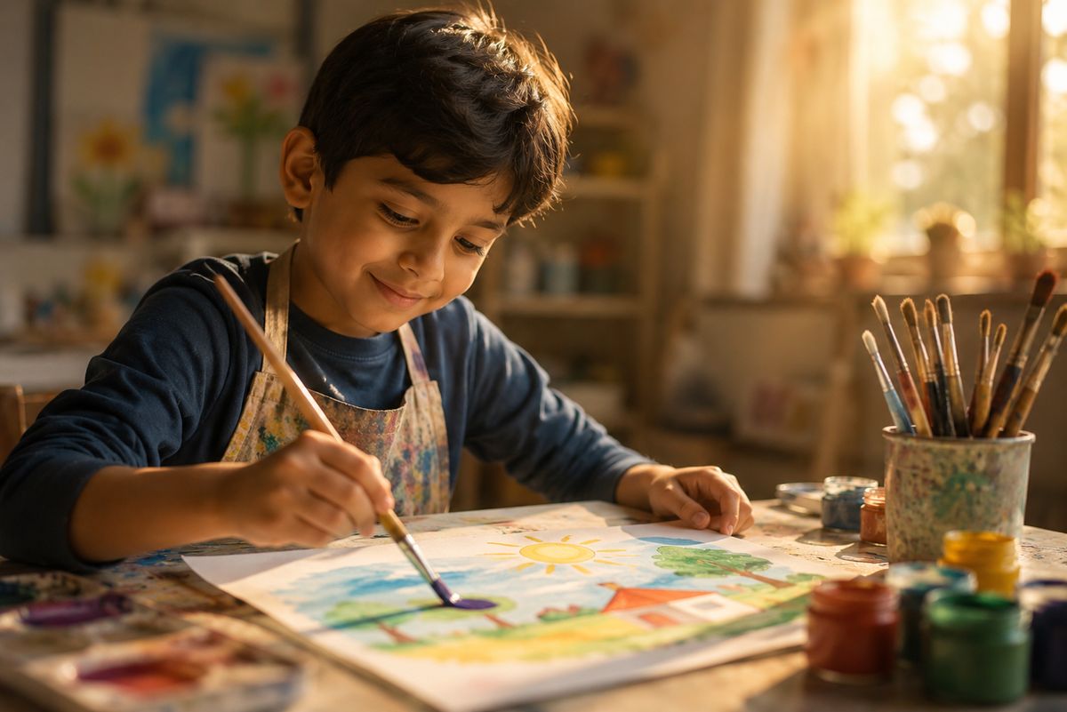 A LIAS student painting in the art studio