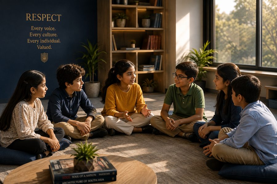 A group of students sitting in a circle in conversation